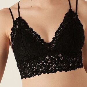 PINK Victoria's Secret Black Lace Smocked Bralette Crop Top Bra Size L